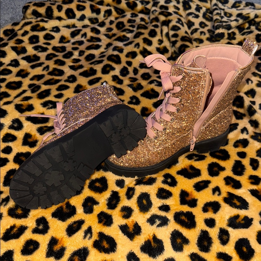 Glittery Gold and Pink Kids Ankle Boots
